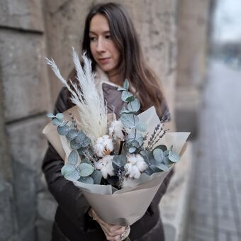 Букет Хлопок и Лаванда "Песочный Бежевый"