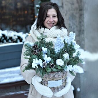 Новогодняя Композиция в Корзине "Первый Снег"